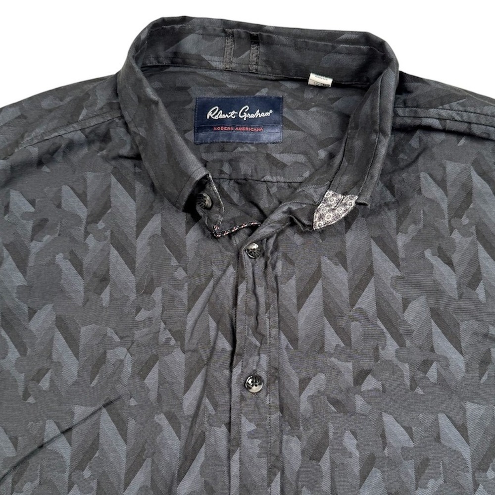 Robert Graham Button Up Shirt Mens XL Black Geometric Jacquard Tailored Fit